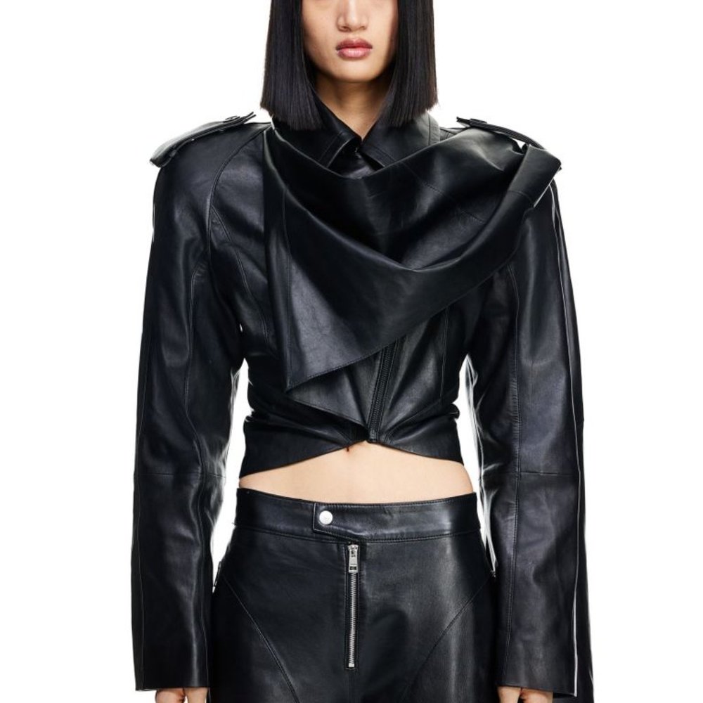 NWT H&M x Mugler Leather Jacket with Scarf